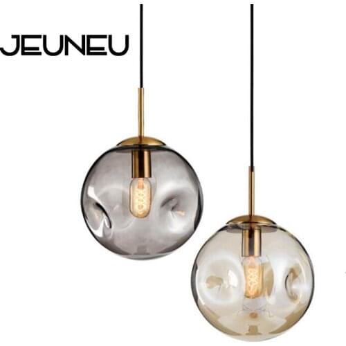 Nordic Modern Pendant Light LED E27 Glass Ball Hanging Lamp with 2 Colors for Living Room Restaurant Bedroom Lobby Kitchen