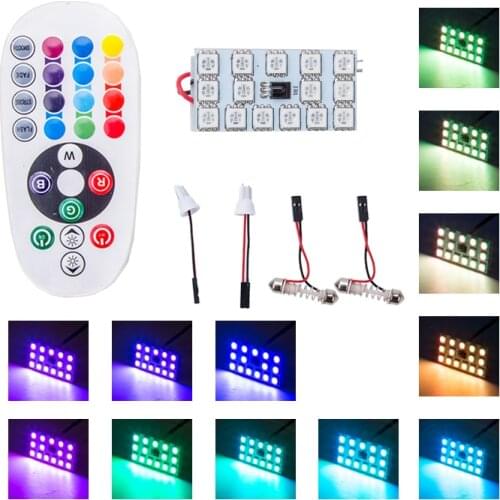 RXZ colorful led T10 C5W led RGB 5050 12/16/24/36SMD Auto lights Reading Dome Festoon/Strobe Wireless Remote Control 7 color RGB