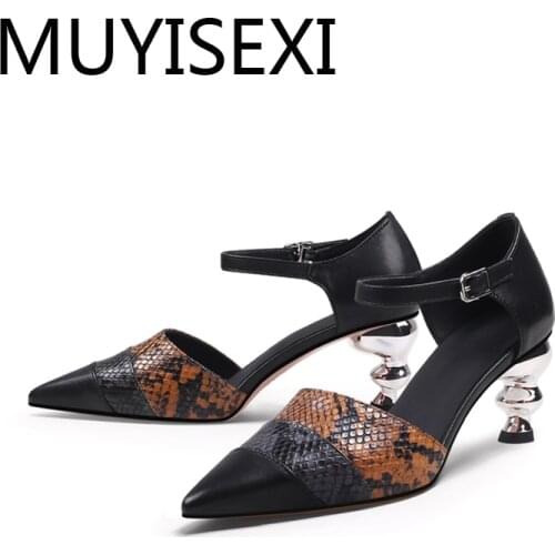 Pumps slingbacks classic pointe toe python pattern 6cm special heels office ankle straps elegant European style pumps HL244 MUYI