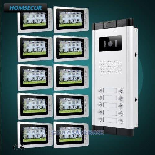 HOMSECUR 7" LCD Video Doorbell Security Intercom with Dual-way Intercom for 10 Apartment XC061-10+XM705