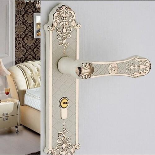 The door Indoor handle locks European indoor bedroom lock ivory white wood door pulls locks Furniture hardware mute handle locks