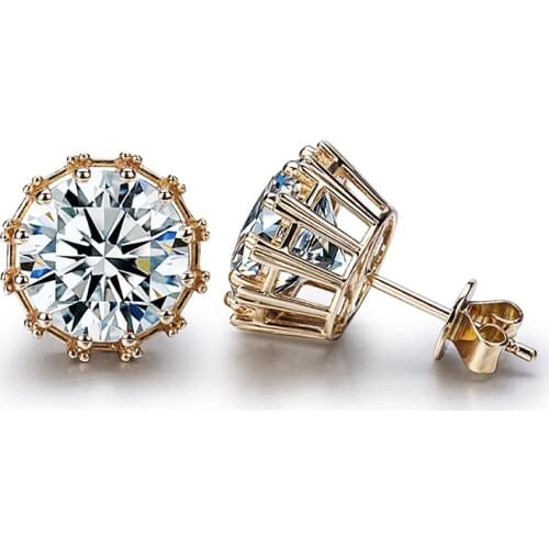 Classic Party 18K Yellow Gold Round Shape 1 Carat Moissanite Diamond Stud Earrings for Women