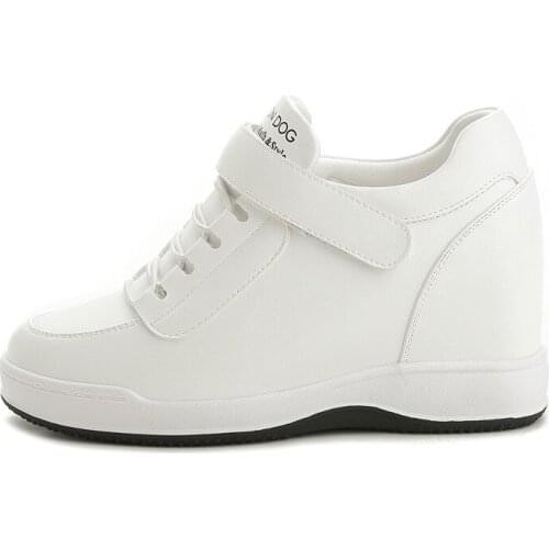 2021 New Woman High Top Autumn Winter Good Quality Leather Wedges Casual Shoes Height Increasing Slip On Ladies Shoes