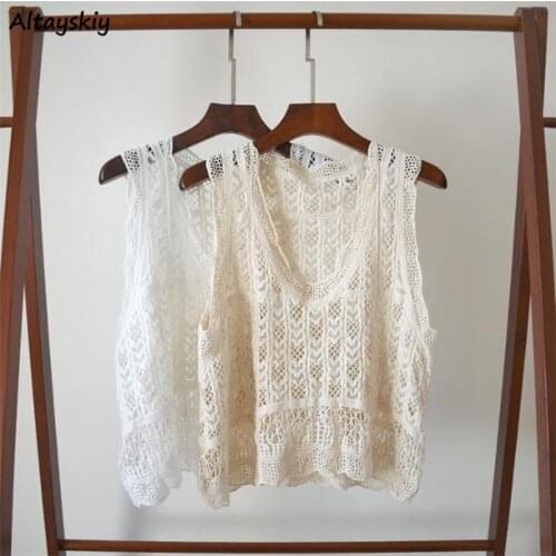Vests Women Loose Hollow-out Fashion BF Casual All-match Harajuku Soft 90s Summer Tunic Clothing High-street Daily Outwear Cozy