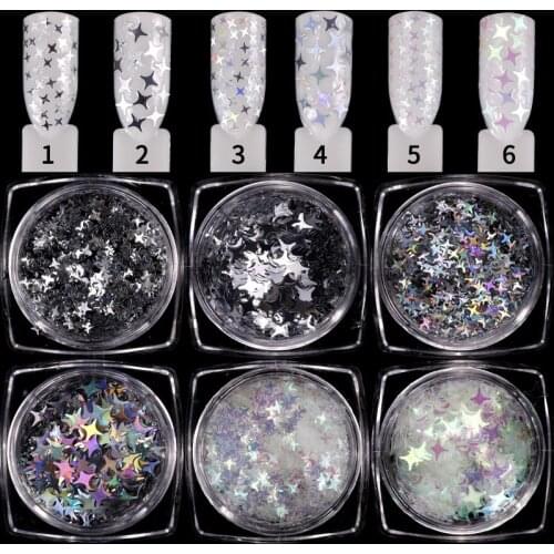 1 Box Laser Silver Sequins Star Nail Art Glitter Darts Flake Holographic AB Spangles 3D Tip Powder Manicure Nails Decoration