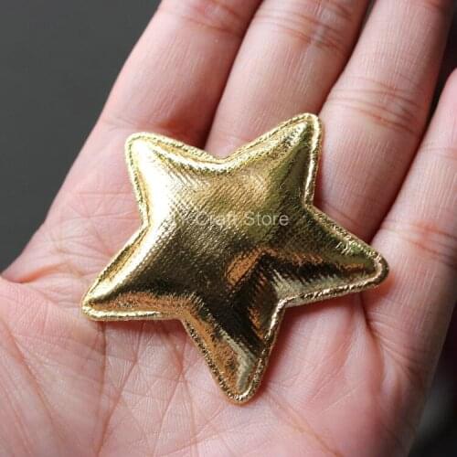 100pcs/lot Gold Star Felt Pentagram Satin Patch W/ Padded Felt Fabric Glitter DIY Craft Free Shipping