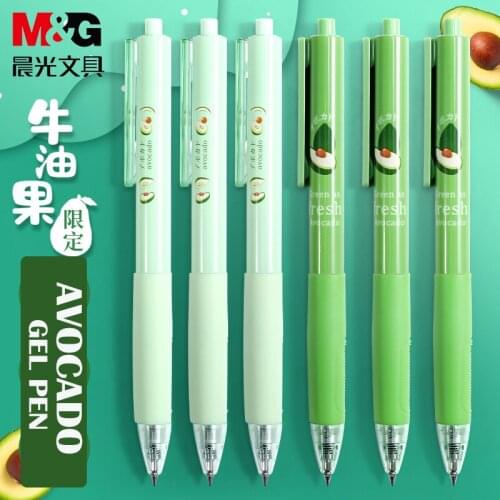 12pcs/box 0.5mm Retractable Avocado Gel Pen black ink refill gel pen for school office supplies stationery pens stationery