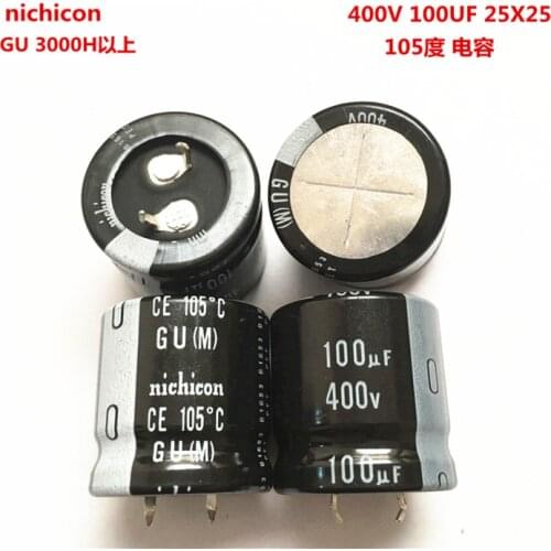 2PCS/10PCS 100uf 400v Nichicon GU 25x25mm 400V100uF Snap-in PSU Capacitor