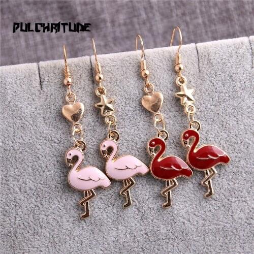 2pc/lot Two Color Heart/Star Connectors Trendy Alloy Flamingo Charms For Drop Earing Diy Jewelry Making 2.7g