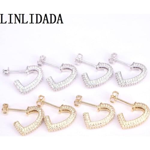 5Pairs, Micro Pave Cz Heart Stud-Earrings Fashion Wedding Jewelry Romantic Gold Silver Color for Girls Women Gift