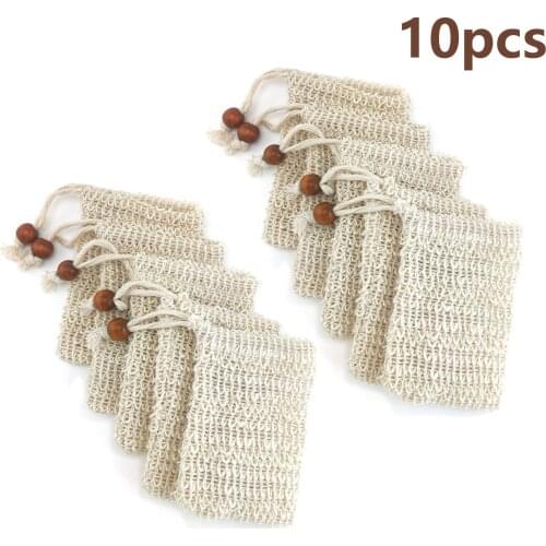 5pcs/10pcs Soap Bag Natural Fiber Exfoliating Mesh Pouch Holder Soap Saver with Drawstring for Foaming Drying Massaging