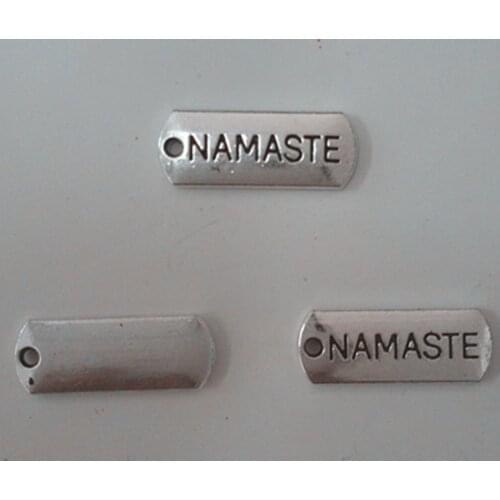 50pcs/lot 8*21mm Tibetan Style Rectangle Tag Carved NAMASTE ,Alloy Rectangle NAMASTE Pendants Charms For DIY Jewelry Making