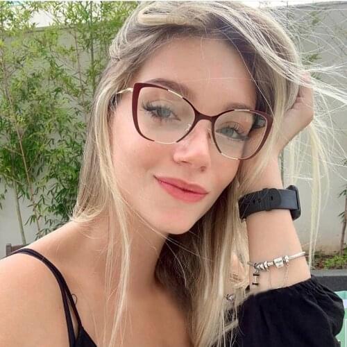 Clear Transparent glasses frame women Sexy Cats eye metal frame womens glasses Fashion Brand Designer eyeglasses frame women