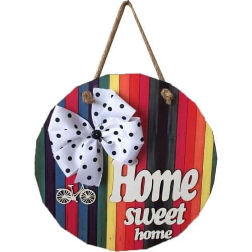 Wooden welcome home sign door hanging decors round wreath home art ornaments door sign frame colorful