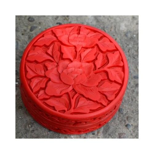 Exquisite Chinese Traditional Technology Red Lacquerware Beautiful Peony Flower Auspicious Jewelry Box