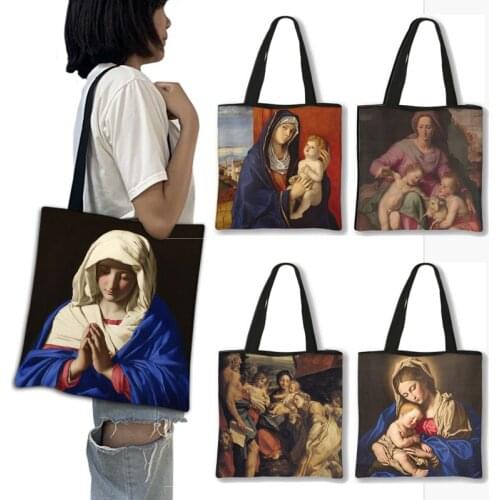 Classics Painting Virgin Mary Paint Tote Bag Leisure Women Shopping Bags Travel High-capacity Beach Bag Fashion Ladys Handbags