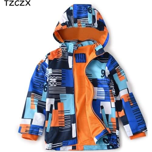TZCZX New Brand Fashion Children Boys Jackets Printing Geometric Pattern Detachable Hooded Coats For kids outerwear