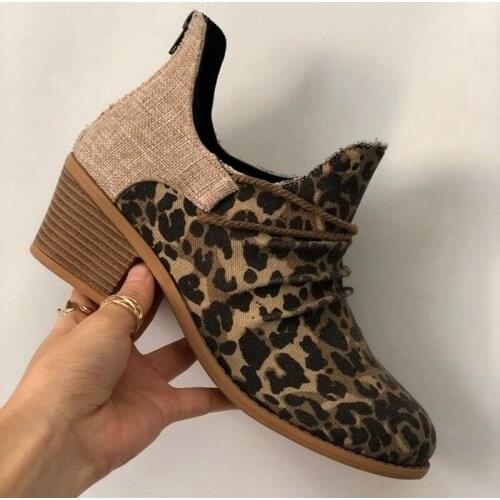Fashion Womens Shoes Spring Lace-up Pointed Toe High Heels Womens Leopard Print Canvas Casual Plus Size High Heels Big yards