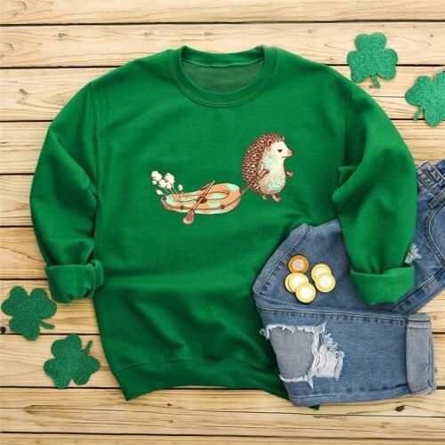 New Lovely Hedgehog Print Women Hoodie Long Sleeve Pullover Pink Streetwear Sweatshirt Women Clothes Hoodies Casual Tops