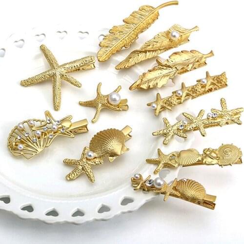 NEW Metal Starfish Shells HairClip Gold/Silver Scissors HairPin Vintage Lady Styling Tool Fashion Headdress Accessories Hairgrip