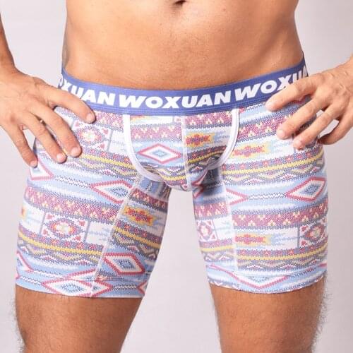 New Fashion Underpants Men Boxers Tight Panties Male Boxer Long Shorts Man Printed Trunk