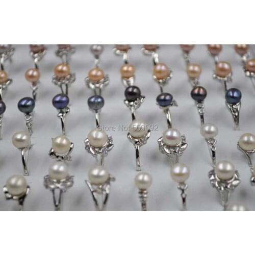 Wholesale 100 pcs mix style 7-8mm freshwater pearl rings free shipping
