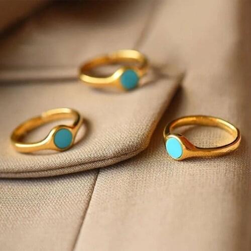 Autumn new style inlaid blue turquoise opening adjustable ring beautiful personality exquisite ladies silver jewelry