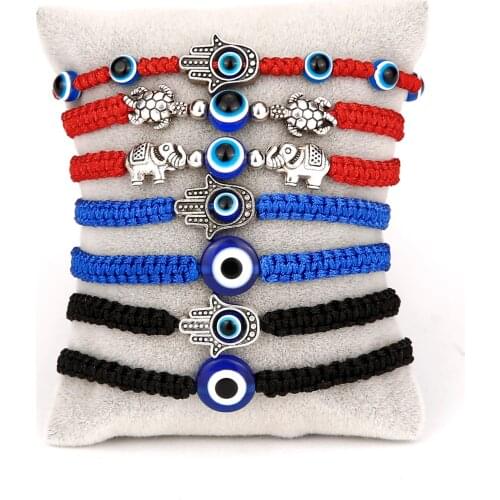 Hand Braided Red String Turkish Evil Eye Rope Bracelet Women Fashion Adjustable Palm Elephant Friendship Couple Lucky Jewelry