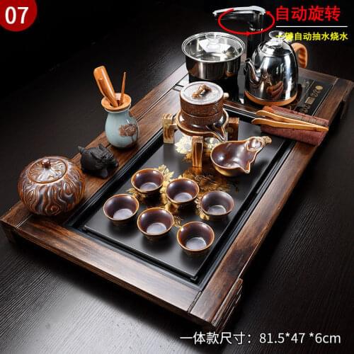 Strong Stone Kung fu Tea Set Solid Wood Tea Tray Full Set Automatic Water Induction Cooker tea pot set tea set chinese