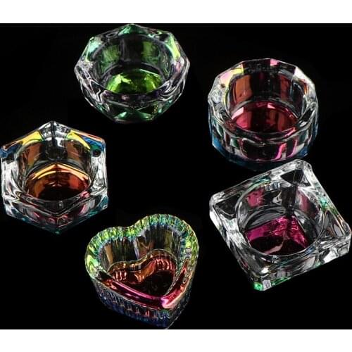 Rainbow Crystal Clear Acrylic Liquid Dish Dappen Dish Glass Cup With Cap For Acrylic Powder Monomer Nail Art Tool