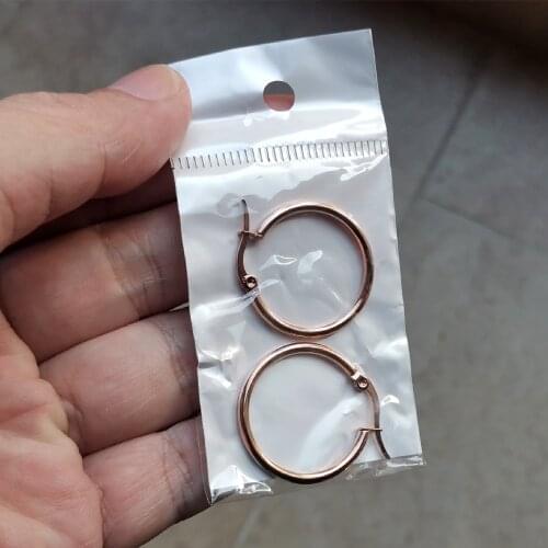 Rose Gold Color Size 25mm Circular Hoop Earrings Ear Loop Smooth Ring 316 Stainless Steel Jewelry IP Plating Anti Allergy