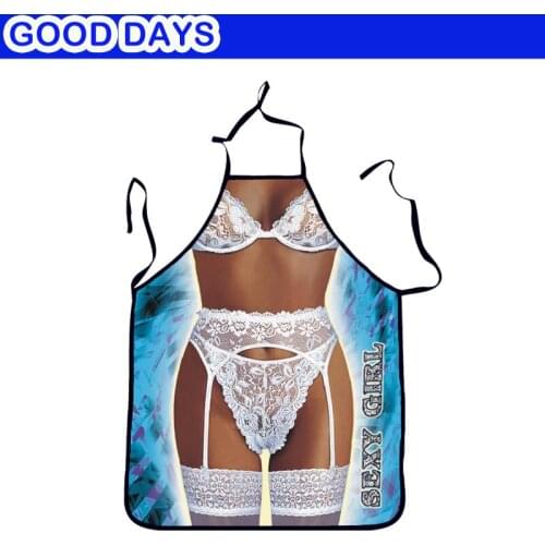 Sexy White Lace Bikini Funny Apron Beautiful Creative Gift BBQ Apron Kitchen Woman Men Funny Bar Party Apron Wedding Funny Apon