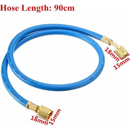 90CM R134A Car Charging Hose Refrigerant Measuring Recharge Adapter Coolant Pipe 15MM for R410a R22 R12 1/4" SAE Air Conditioner