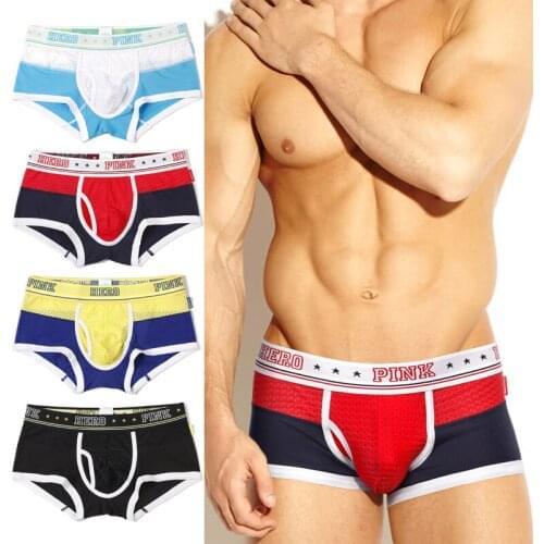 NewPanties Fashion Patchwork Underwear Men Gay Boxers Breathable Eyelet Fabric Mens Boxer Sexy U-Bag Male Pants