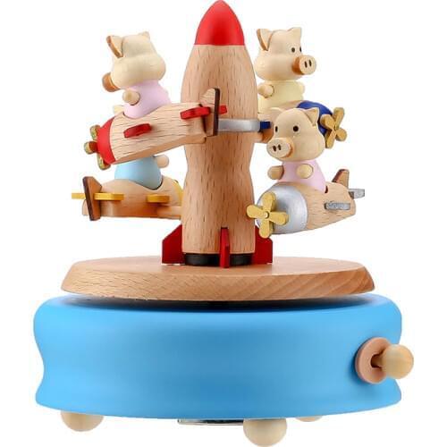 Creative Rotating Music Box Sky City Music Box Woodworking Hand Carving Crafts Christmas Gifts Home Decoration Accessories