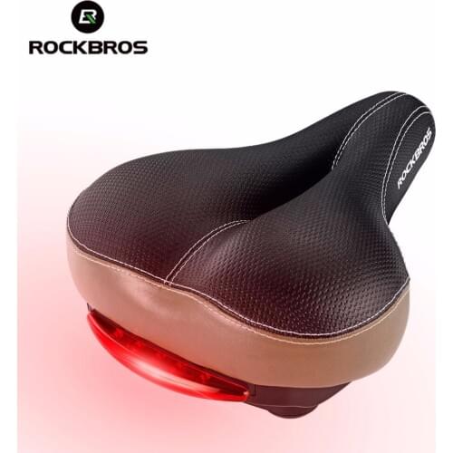 ROCKBROS MTB Bike Saddle with Taillight Bicycle Leather Cycling Saddle Rail Hollow Soft Bicycle Part Cycling Seat Cushion Cover