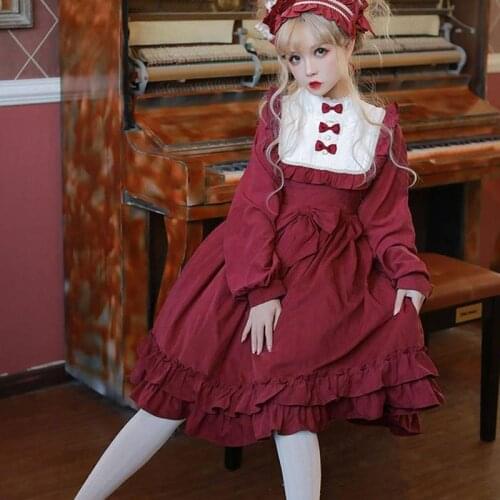 Vintage Sweet Lolita Dress Palace Lace Bowknot Girdling Slim Victorian Dress Kawaii Girl Gothic Lolita Op Loli Cos Gothic Lolita
