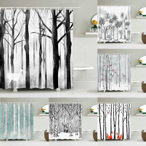Waterproof Fabric Shower Curtains Tree leaves White Birch Bathroom Large 240X180 3D Print Decoration Shower Curtain Bath Screen