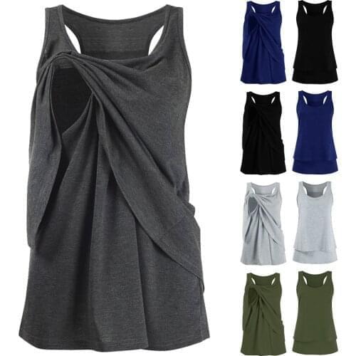 Womens Maternity Nursing Wrap Double Layer Sleeveless Blouse T Shirt blusas maternidad mujer summer high pregnancy ropa mujer