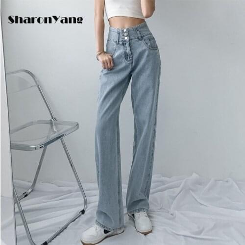 Woman Jeans High Waist Clothes Wide Leg Denim Pants Blue Streetwear Vintage Quality 2021 Fashion Harajuku Straight Leg Pants