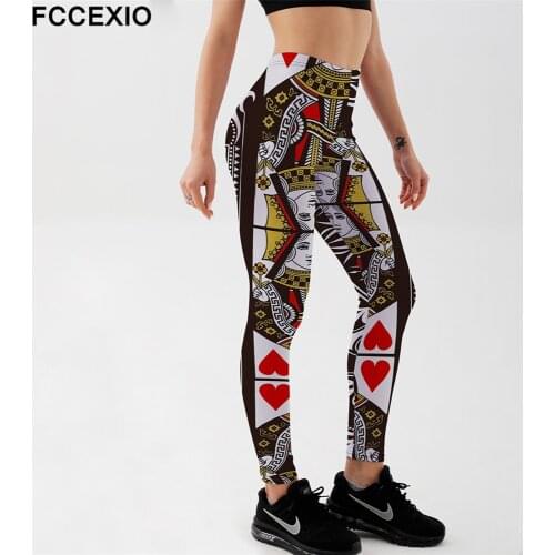 FCCEXIO The Poker Queen 3D Print Women High Waist Leggins New Plus Size Pants Fitness Slim Soft Stretch Leggings Run Trousers