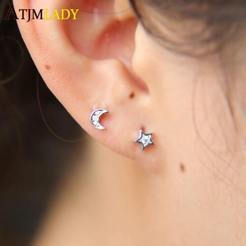 2020 New Stars Moon Cz Earrings 100% 925 Sterling Shape Earring Stud For Women Jewelry Delicate Dainty Minimalist Simple Cute