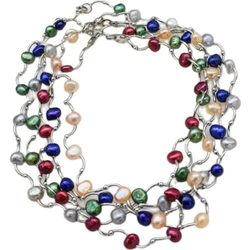 Freshwater baroque pearl white/black/pink/blue/green chocker necklace 40cm wholesale