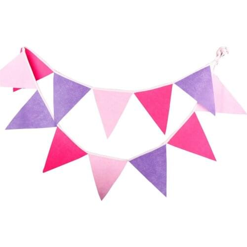 1pcs 2.8M Wedding Party Non Woven Fabric Pink Purple Pennant Girl Baby Birthday Decoration Banners Home Decor Hanging Flags