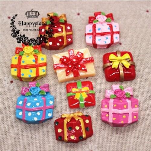 10pcs Mix Colors Resin Flatback Cabochon Christmas Gift Box Miniature Art Supply Decoration Charm Craft Scrapbook Accessories