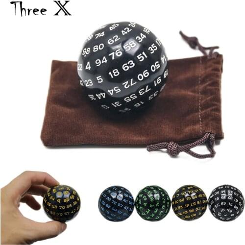 100 Sided Polyhedral Dice D100 Single Solid Black Color 49 mm with Velvet Storage Bag for RPG Table Top Gaming Like DND