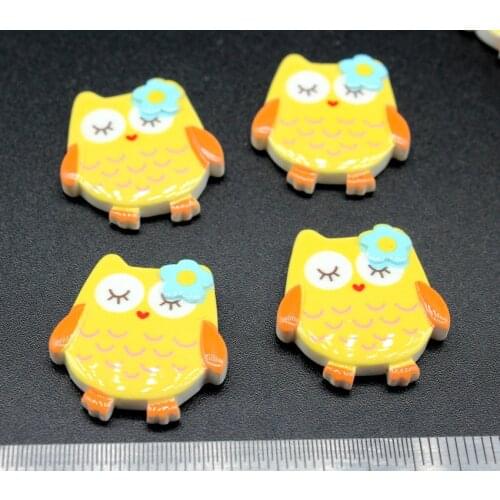 200pcs Kawaii sleepy owl cabochon decoden deco diy charms yellow color 20mm
