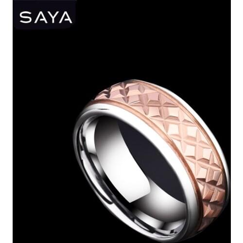 2021Tungsten Carbide Rings, 8mm Width Rose Gold Plating Outside High Polished for Men Wedding Jewlery, Free Shipping, Customized