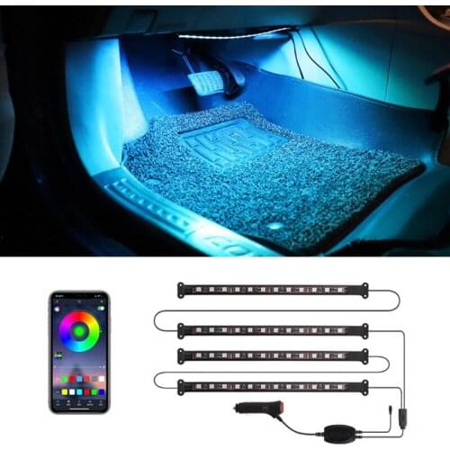 4PCS/Set Car 12 LED Strips Interior Floor Atmosphere Light Flexible RGB Phone APP RF Control LED Interior Lights