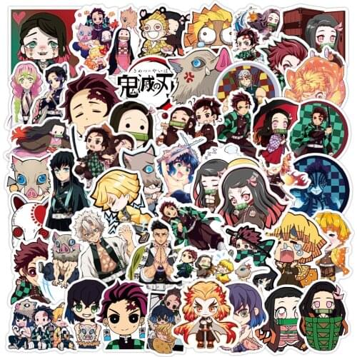 50pcs Demon Slayer: Kimetsu no Yaiba Anime Sticker Stickers PVC Graffiti Stickers Suitcase Luggage Guitar For Children Toys F4